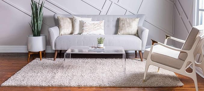 Unique Loom Davos Shag Collection Area Rug - Solid (4' 1" x 6' 1" Rectangle, Linen)