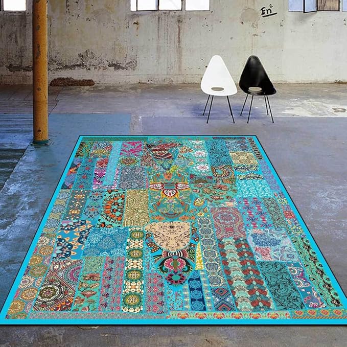 Vintage Boho Area Rugs Multicolor Ethnic Style Geometric Splicing Carpets Bedroom Living Room Kitchen Floor Mats Indoor Outdoor Non-Shedding Runner Rug Home Décor Carpet 1.3' X 2'