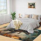 Dinosaurs Rugs for Bedroom - 5x7 Area Rug - Flame Dinosaurs Rugs for Living Room, Forest Landscape Rug, Washable Home Decor Carpet
