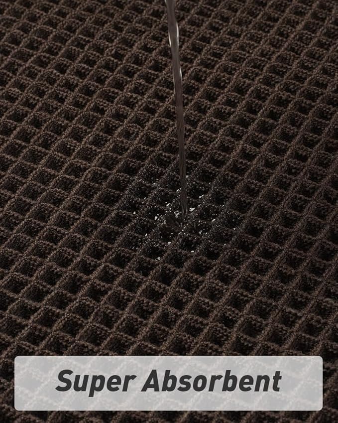 AMOAMI Upgraded Waffle Bath Mat, Super Absorbent Non Slip Bath Mats for Bathroom Floor, Machine Washable Bathroom Rugs with Tassels, Rubber Backed Bathroom Mats, Ultra Soft, 17" x 24", Chocolate