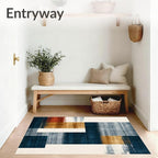 Flatwoven High Traffic Area Rug 6x9, Eclectic Funky Ink Wash Design Abstract Area in Multi Tone, Non Slip, Stain Resistant, Washable Area Rugs for Living Room, Bedroom (Blue, 6x9)