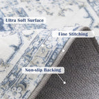 jinchan Fiora Round Rug 8ft Area Rug - Dark Blue Vintage Floor Mat Indoor Ultra-Thin Soft Floral Print - Washable Circle 8' Retro Accent for Farmhouse Non Slip Dining Room Living Room Bedroom Office