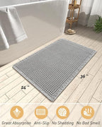 AMOAMI Upgraded Waffle Bath Mat, Super Absorbent Non Slip Bath Mats for Bathroom Floor, Machine Washable Bathroom Rugs with Tassels, Rubber Backed Bathroom Mats, Ultra Soft, 24" x 36", Grey