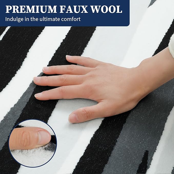 YIHOUSE 8×10 Ft Area Rugs for Living Room: Modern Abstract Black Grey and White Rug - Nonslip Washable Striped Rug for Bedroom Dining Room Office Playroom Nursery Home Decor