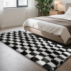 Checkered Rug for Bedroom, 3x7 Black and White Area Rugs, Classic Checkered Carpets Shaggy Area Rug, Bedside Rugs for Living Room Bedroom Kids Room Home Decor