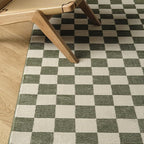Revival Rugs Gambit 6'7"x9' Checkered Rug Washable Area Rug for Living Room Bedroom - 100% Recycled Oeko-TEX Certified, Medium Pile, Green, Beige