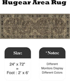 HUGEAR 2x6 Runner Rug Hallway Machine Washable Retro Brown Vintage Floral Low Pile Carpet Distressed Long Throw Rug Bedroom Office Bathroom Kitchen Laundry Non Slip Soft Lightweight