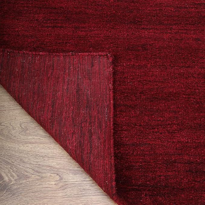 Hand Knotted Loom Wool ECO-Friendly Area Rugs - 2'6"x8', Runner, Dark Red Color, Solid Plain Design, High Pile Handmade Anti Skid Area Rugs for Living Room, Bed Room (L00111)