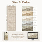 Beige Neutral 2x6 Runner Rug for Hallways Entryway, Vintage Earth Tone Kitchen Bathroom Runner 6ft, Non Slip Washable Low Pile Thin Carpet Runner for Mudroom/Laundry Room/Bedroom Bedside