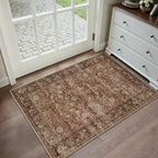 HUGEAR 2x3 Small Rug Machine Washable Area Rug Brick Red Entryway Rugs Entrance Door Mat Indoor Accent Rugs Floral Low Pile Carpet Distressed Throw Rug Kitchen Bedroom Office Non Slip