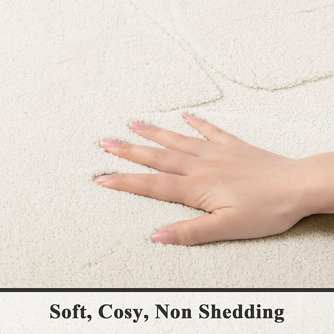 SHACOS Soft Cozy Fluffy Abstract Geometric High Low Pile Area Rugs 5'x7' Non Slip Washable Scandinavian Minimalist Rug Modern Carpet for Living Room Bedroom Dining Room, Cream
