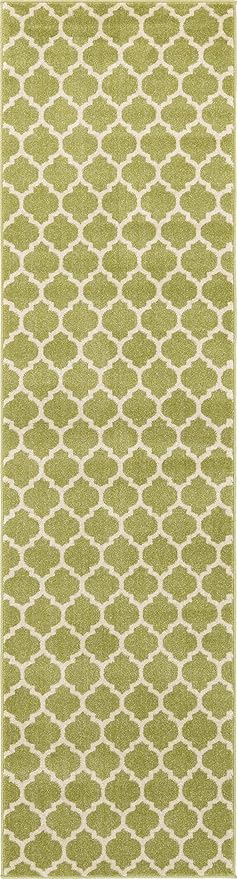 Rugs.com Lattice Collection Rug – 10 Ft Runner Light Green Medium Rug Perfect for Hallways, Entryways