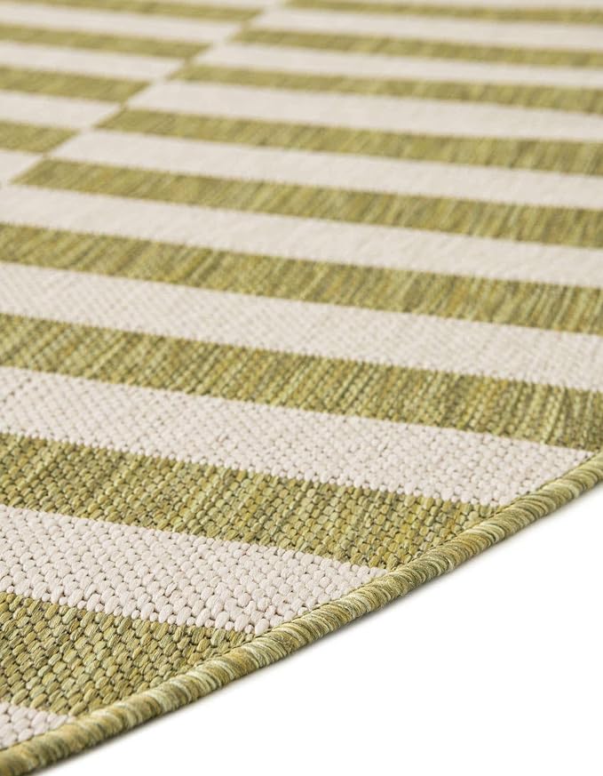 Unique Loom Outdoor Striped Collection Area Rug - Striped (12' Round Green/Ivory)