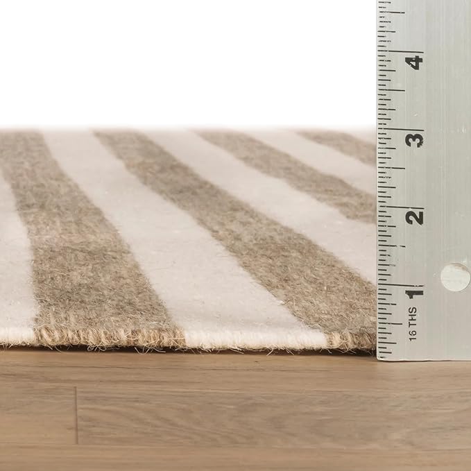 Home Conservatory Ladder Stripe Natural/Ivory Handwoven Wool 4 X 6 Feet, Ivory/Multicolored Stripe Pattern