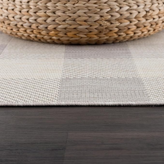 CAMILSON Outdoor Rug - Modern Area Rugs for Indoor and Outdoor Patios, Kitchen and Hallway mats - Easy Cleaning Non Shedding Washable Outside Carpet (6x9, Buffalo - Grey/White)