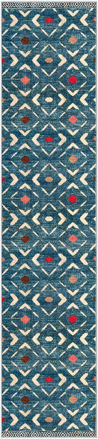 KILOCOCO Hallway Runner Rug 2.6'x12' Runners for Hallways Washable Runner Soft Non Slip Printed Geometric Low-Pile Rugs Runners for Bedroom Kitchen Living Room Boho Rugs, Teal/Blue