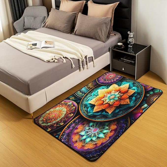 Vintage Mandala Large Area Rug 5x7 Victorian Decor Damask Living Room Rug | Antique Decor Boho Floral Rugs for Bedroom, Bohemian Paisley Medallion Carpet Indoor Floor Mat