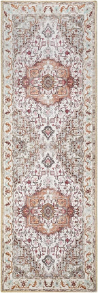 Runner Rug 2×6, Machine Washable Non-Slip Vintage Area Rug, Low Pile, Indoor Carpet Printed Floral Rugs for Living Room, Entryway, Kitchen, Bedroom,Beige