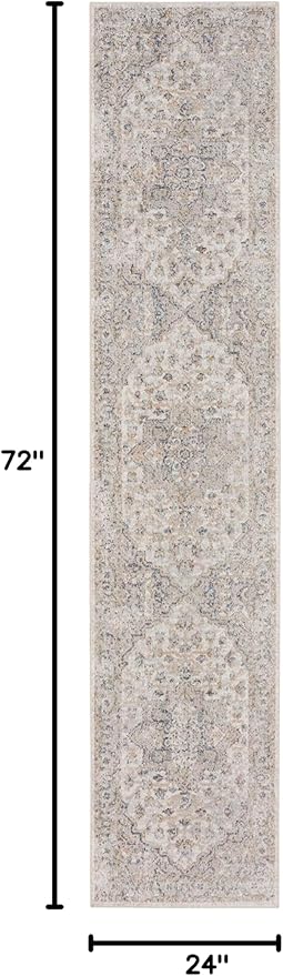 Nourison Home Astra Machine Washable Silver Grey 2' x 6' Area Rug - Easy Clean, Non Shedding, Bed Room, Living Room, Dining Room, Kitchen (6' Runner)