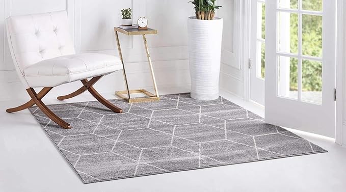 Unique Loom Trellis Frieze Collection Area Rug - Geometric (5' Square, Light Gray/ Ivory)