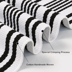 Outdoor Rug Front Door Mat 2'x4.3', Cotton Indoor Doormat Washable Black and White Striped Rug, Foldable Reversible Layered Door Mats for Entryway/Farmhouse/Home Entrance