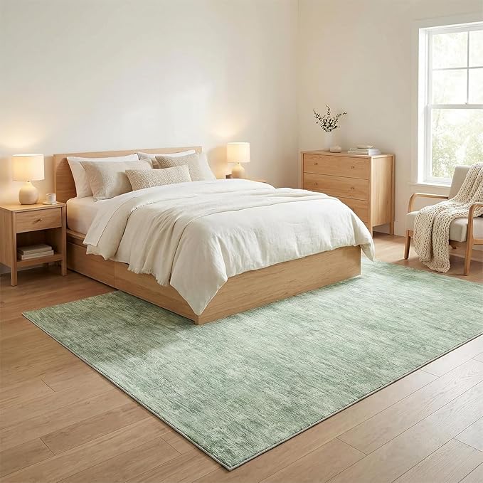 Garvee Modern Washable Rugs 8x10 Area Rug for Living Room, Non Slip Non Shedding Solid Color Floor Cover Stain Resistant Low Pile Carpet Foldable Thin Mats for Bedroom, Dining Room, Nursery, Green