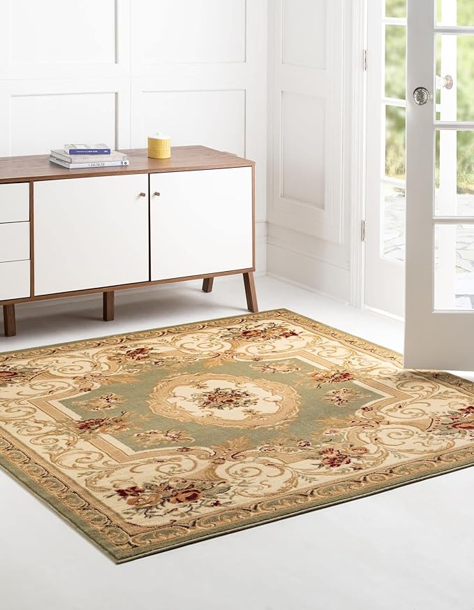 Unique Loom Versailles Collection Traditional Classic Floral Motif Area Rug (10' 0 x 10' 0 Square, Green/ Ivory)