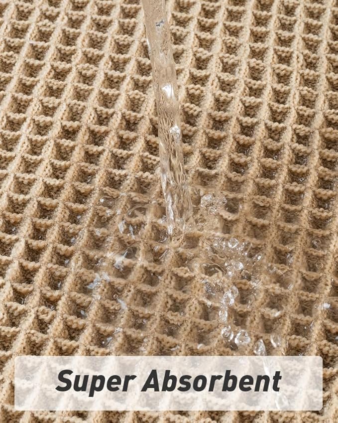 Upgraded Waffle Bath Mat Set of 2, Super Absorbent Non Slip Bath Mats for Bathroom Floor, Machine Washable Boho Bathroom Rugs Set 2 Piece with Tassels, Soft Bathroom Mat Set, 17" x 24" +20" x 32"