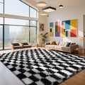 Checkered Rug for Living Room, 9x12 Black and White Area Rugs, Classic Checkered Carpets Shaggy Area Rug, Bedside Rugs for Living Room Bedroom Kids Room Home Decor