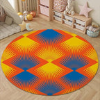 Vintage Blue Orange Round Rug Retro Pattern Print Area Rug Washable 6ft Circle Rugs for Living Room Bedroom Non Slip, Soft Indoor Floor Carpet for Kitchen Entryway Family Room