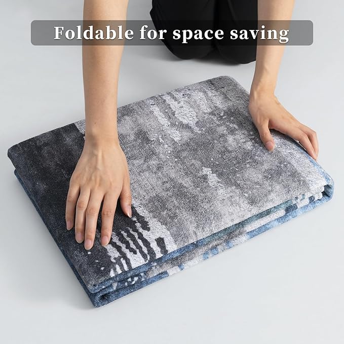 Ciicool 2x7 Washable Runner Rug, Modern Abstract Hallway Rugs Runner, Non-Slip Thin Accent Rug Lightweight Navy Grey Print Distressed Carpet for Kitchen Laundry Entryway Bedroom Indoor