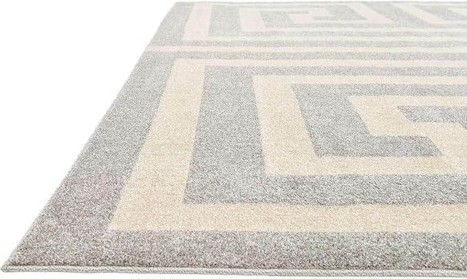 Unique Loom Athens Collection Classic Geometric Modern Border Design Area Rug (8' 0 x 8' 0 Square, Gray/ Beige)