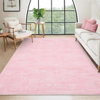 RUGSREAL Area Rug 5x7 Machine Washable Area Rug for Living Room Non-Slip Stain Resistant Modern Abstract Bedroom Rug Contemporary Solid Throw Rug Foldable Accent Floor Carpet for Dining Room, Pink