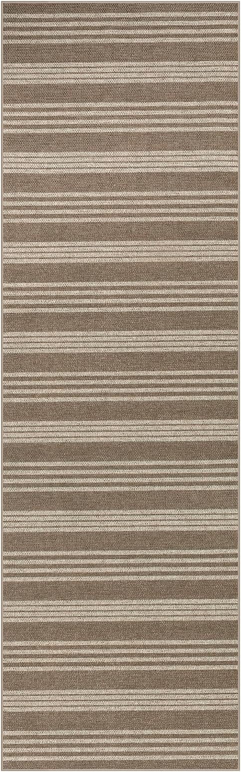 Lahome Striped Washable Runner Rug, 2x8 Easy Jute Hallway Kitchen Runner, Farmhouse Non Slip Non Shedding Indoor Outdoor Carpet for Entry Corridor Foyer, Khaki