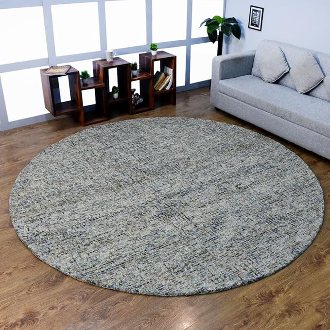 Hand Tufted Wool ECO-Friendly Area Rugs - 8'x8', Round Shape, Light Green, Solid Plain Design, High Pile Thick Handmade Anti Skid Area Rugs for Living Room, Bed Room (KWC111)