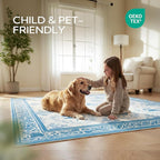 SOULFUL Medium Pile 3x5 Area Rug - Soft Underfoot Small Entryway Rug - Blue Boho Floral - Washable Non-Slip - Perfect for Living Room Bedroom Foot Kids Room Reading Nook