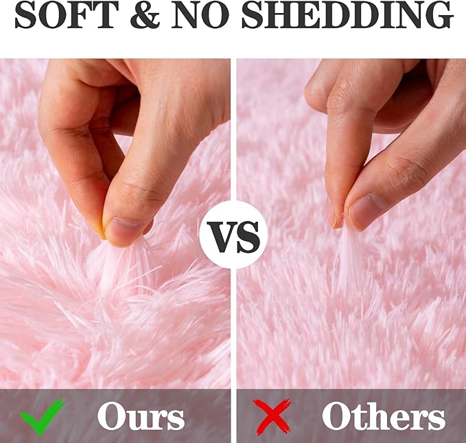 Soft Fluffy Area Rug for Bedroom, Pink Fuzzy Shaggy Oval Throw Rugs for Bedside, Non-Slip Cozy Plush Shag Carpet for Girls Kids Room Dorm Nursery Living Room, 2.6 x 5.3 Feet