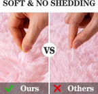 Soft Fluffy Area Rug for Bedroom, Pink Fuzzy Shaggy Oval Throw Rugs for Bedside, Non-Slip Cozy Plush Shag Carpet for Girls Kids Room Dorm Nursery Living Room, 2.6 x 5.3 Feet