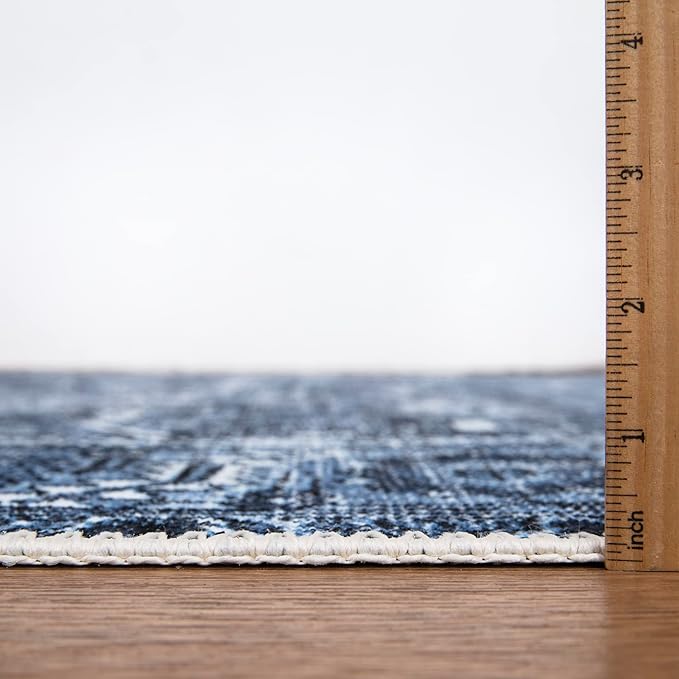Bloom Rugs Washable Non-Slip 9' x 12' Rug - Blue Traditional Area Rug for Living Room, Bedroom, Dining Room, and Kitchen - Exact Size: 9' x 12'