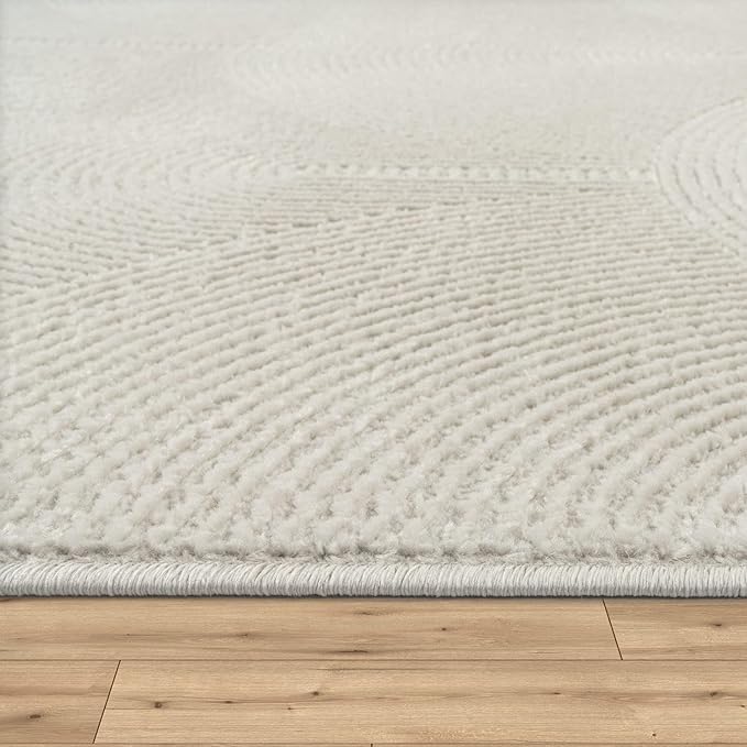 Paco Home Modern Area Rug with Minimalist Arched Lines in Neutral Cream, Size: 5'3" x 7'3"