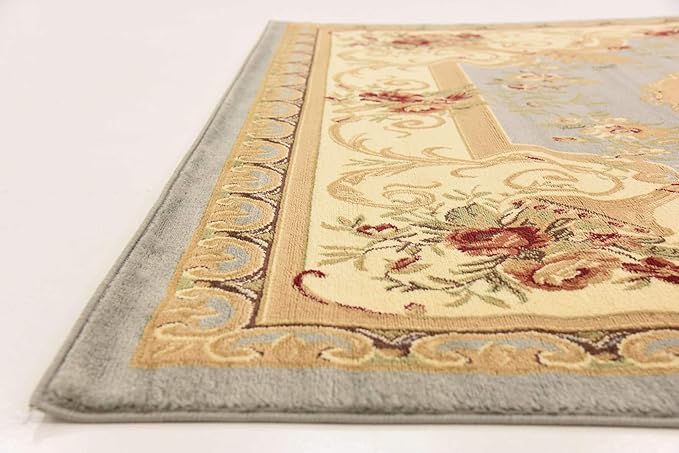 Unique Loom Versailles Collection Area Rug - Henry (7' 10" Square Light Blue/Cream)