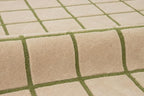Scalloped Border Wool Area Rug with Windowpane Grid, Hand-Tufted, Beige-Blush with Sage Lines & Light Purple Edge - Soft High-Low Pile for Living Room, Bedroom, Nursery - 2.5x9 Ft (Runner)
