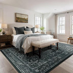 Distressed Black Rugs for Living Room 6x9, Low Pile Thin Area Rugs for Bedroom Manchine Washable Non Slip, Dark Medallion Pinted Carpet for Dining Room Guest Room Home Office