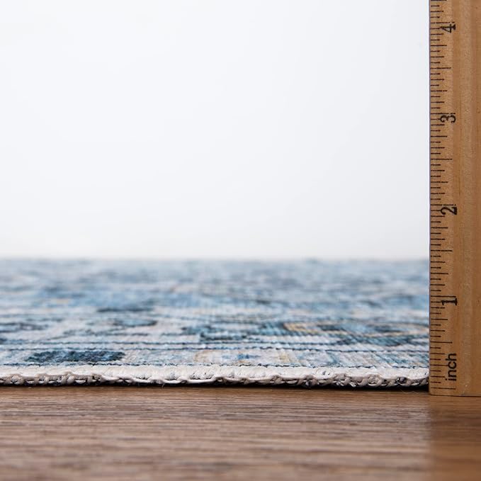 Bloom Rugs Caria Washable Non-Slip 3x5 Rug - Blue Traditional Area Rug for Living Room, Bedroom, Dining Room, and Kitchen - Exact Size: 3' x 5'