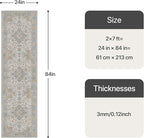Bavni 2x7 Washable Runner Rug for Hallway, Vintage Grey Rug with Non-Slip Backing, Oriental Distressed Print Indoor Kitchen Runner, Low Pile Thin Soft Small Rugs for Entryway, Bedroom, Laundry Room