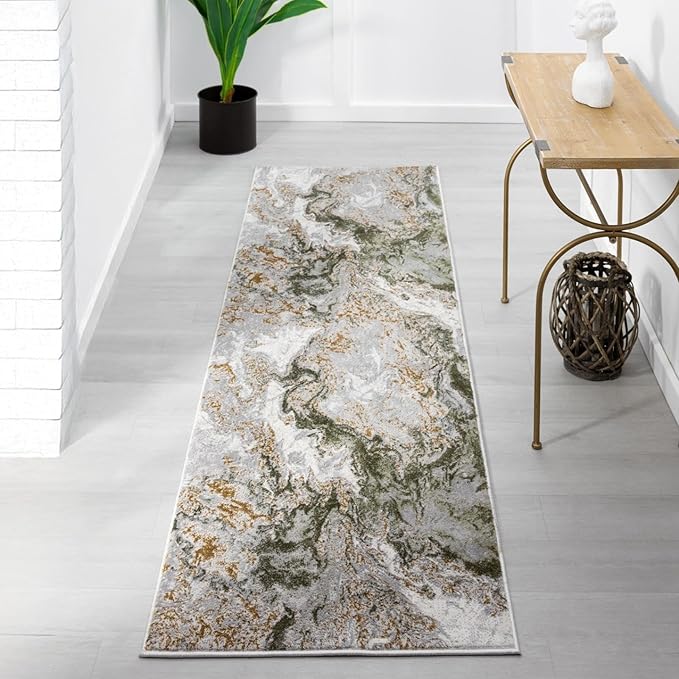 LUXE WEAVERS Marble Swirl Abstract Area Rug, Green 2x7