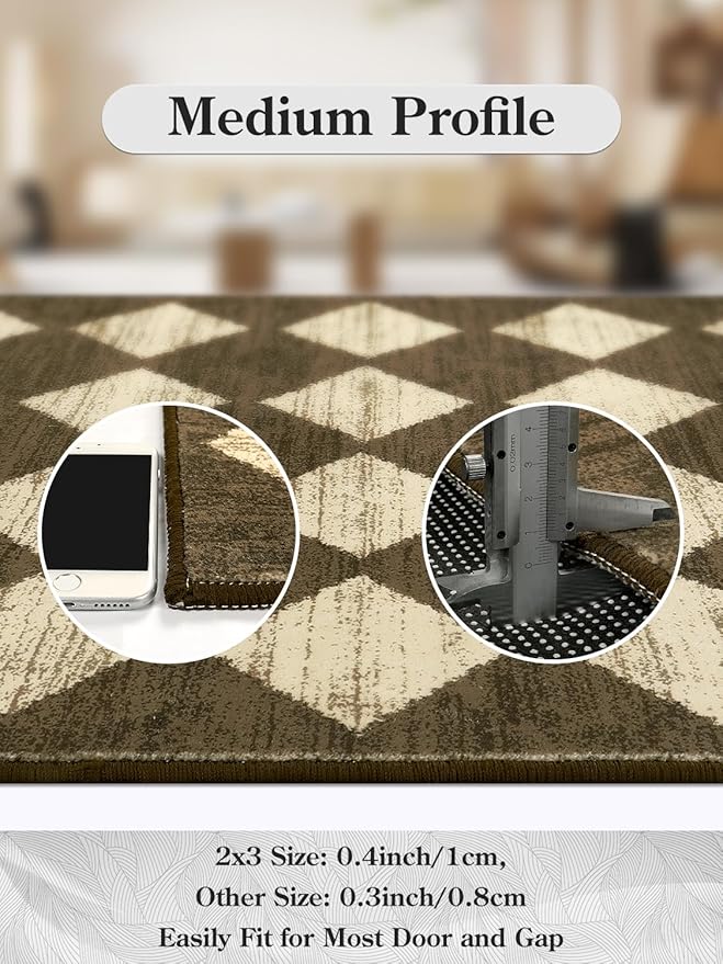 Lahome Machine Washable 3x5 Area Rug, Soft Rugs for Entryway Non Slip Kitchen Rugs, Moroccan Trellis Non Slip Non Shedding Printed Indoor Front Door Carpet for Bathroom Entrance, Brown