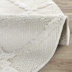 Antep Rugs Palafito 5x5 Geometric Shag Diamond High-Low Pile Textured Indoor Area Rug (White, 5'3" Round)