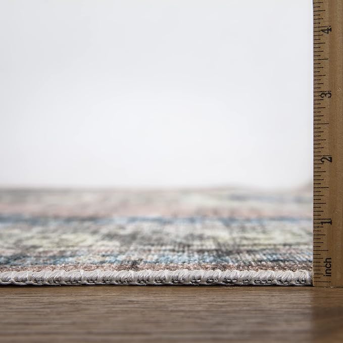Bloom Rugs Caria Washable Non-Slip 6x9 Rug - Coral Pink/Ocean Blue Traditional Area Rug for Living Room, Bedroom, Dining Room, and Kitchen - Exact Size: 6' x 9'