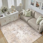 4x6 Washable Area Rug Beige Grey Abstract Entryway Office Throw Rug Neutral Modern Non Slip Soft Low Pile Indoor Carpet for Living Room Bedroom Kitchen Entrance